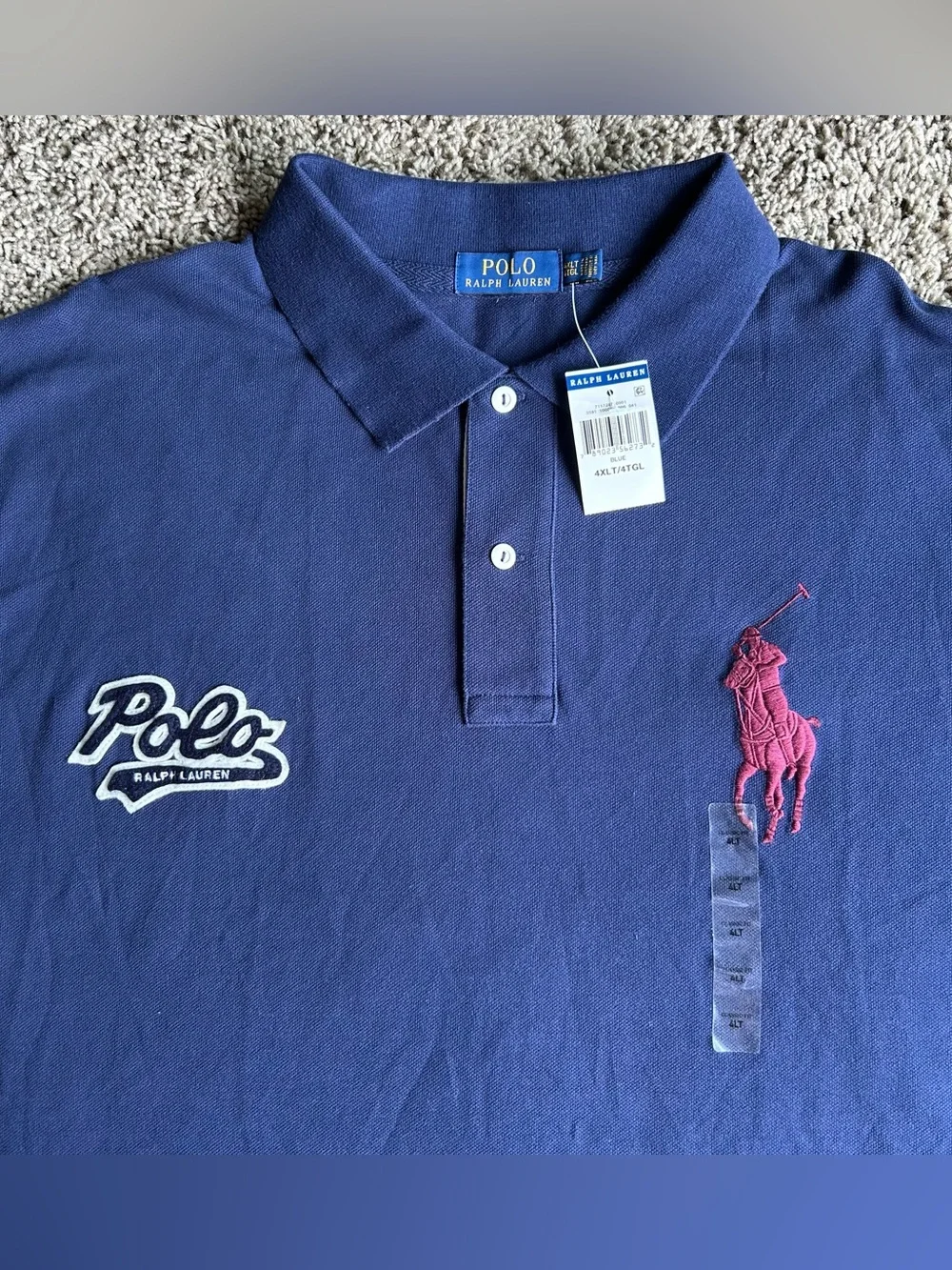 NWT Polo Ralph Lauren Shirt Mens 4XL TALL Blue Varsity Script Signature Big Pony
